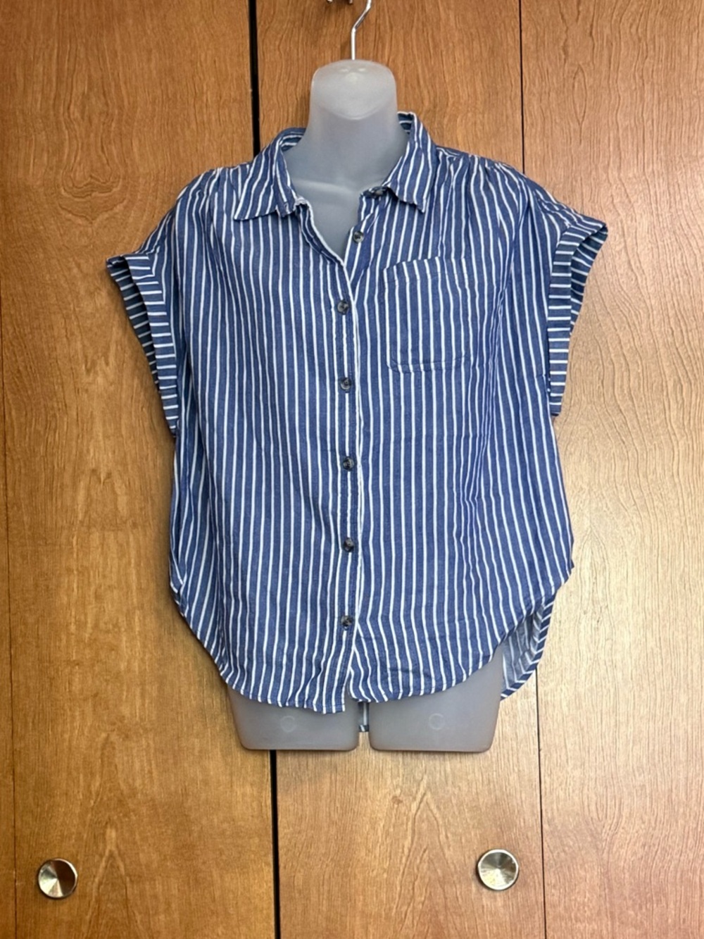 Japna Blue and White Striped Button-Up Large NWOT